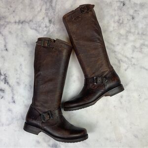 FRYE Veronica Slouch Brown Leather Tall Moto Boots Size 7.5